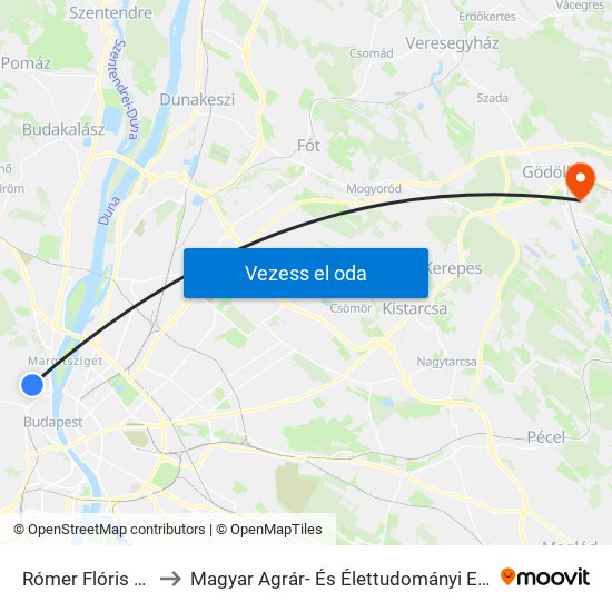 Rómer Flóris Utca to Magyar Agrár- És Élettudományi Egyetem map