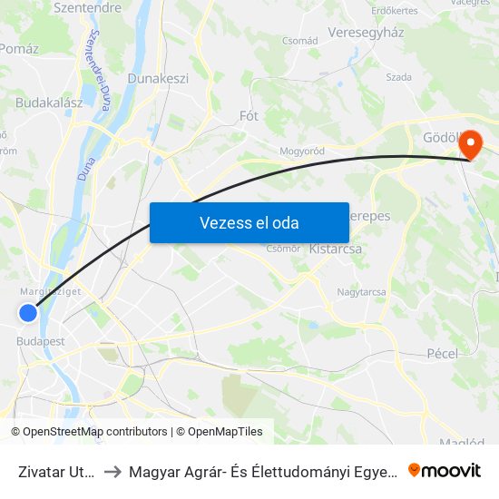 Zivatar Utca to Magyar Agrár- És Élettudományi Egyetem map