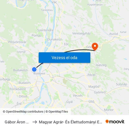 Gábor Áron Utca to Magyar Agrár- És Élettudományi Egyetem map