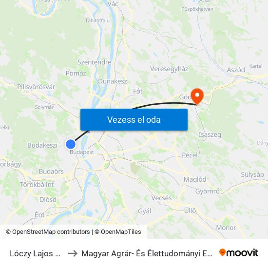 Lóczy Lajos Utca to Magyar Agrár- És Élettudományi Egyetem map