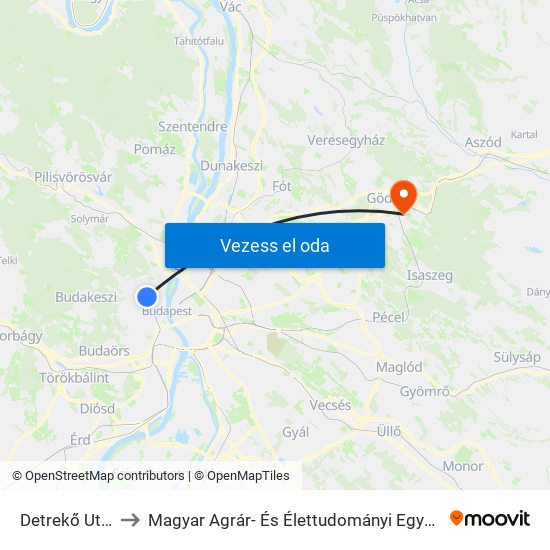 Detrekő Utca to Magyar Agrár- És Élettudományi Egyetem map