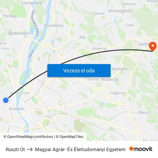 Ruszti Út to Magyar Agrár- És Élettudományi Egyetem map