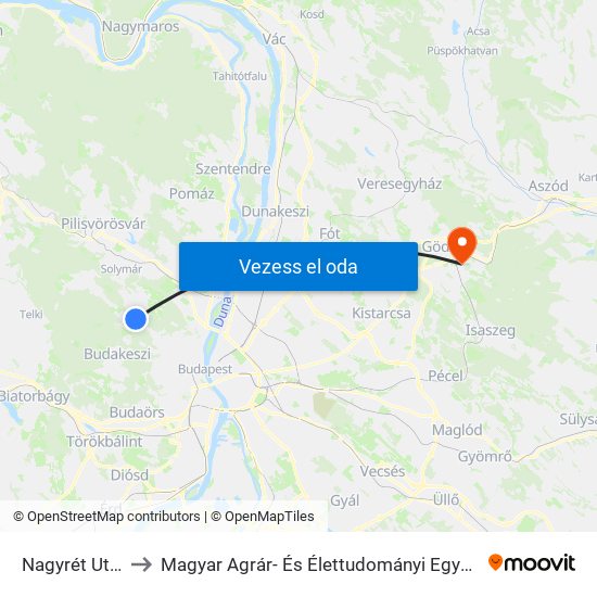 Nagyrét Utca to Magyar Agrár- És Élettudományi Egyetem map
