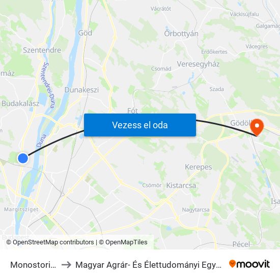 Monostori Út to Magyar Agrár- És Élettudományi Egyetem map