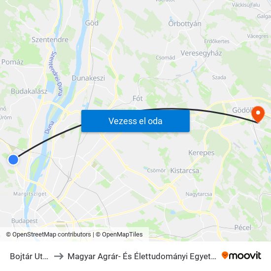 Bojtár Utca to Magyar Agrár- És Élettudományi Egyetem map