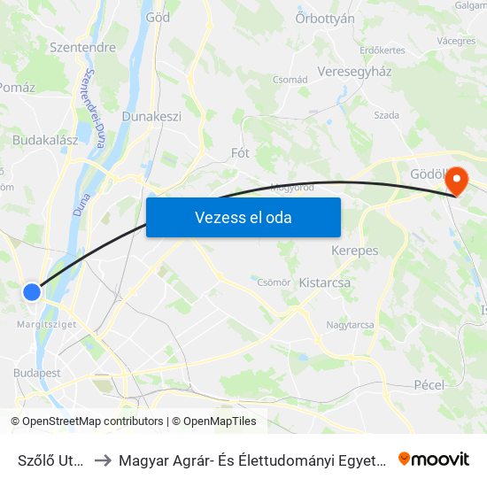 Szőlő Utca to Magyar Agrár- És Élettudományi Egyetem map