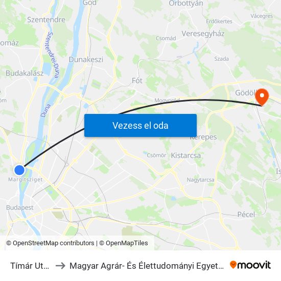 Tímár Utca to Magyar Agrár- És Élettudományi Egyetem map