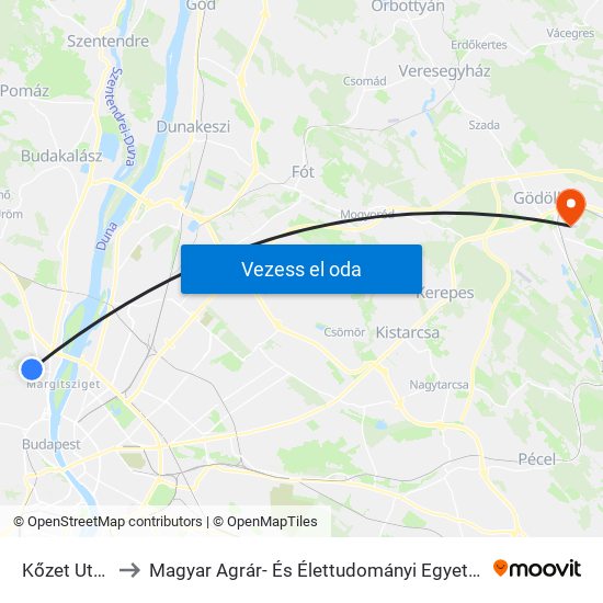 Kőzet Utca to Magyar Agrár- És Élettudományi Egyetem map