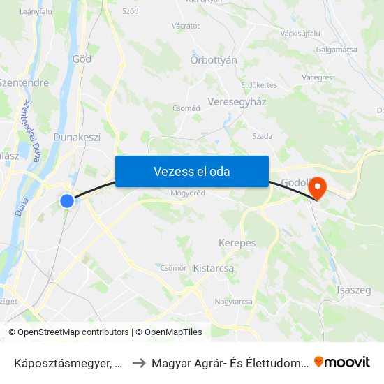 Káposztásmegyer, Megyeri Út to Magyar Agrár- És Élettudományi Egyetem map