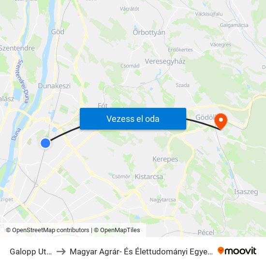 Galopp Utca to Magyar Agrár- És Élettudományi Egyetem map