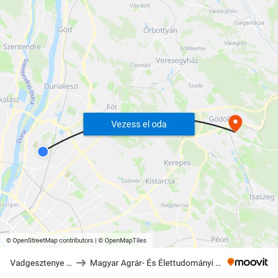 Vadgesztenye Utca to Magyar Agrár- És Élettudományi Egyetem map