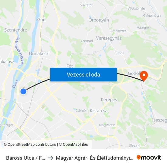 Baross Utca / Fóti Út to Magyar Agrár- És Élettudományi Egyetem map