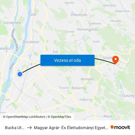 Bucka Utca to Magyar Agrár- És Élettudományi Egyetem map