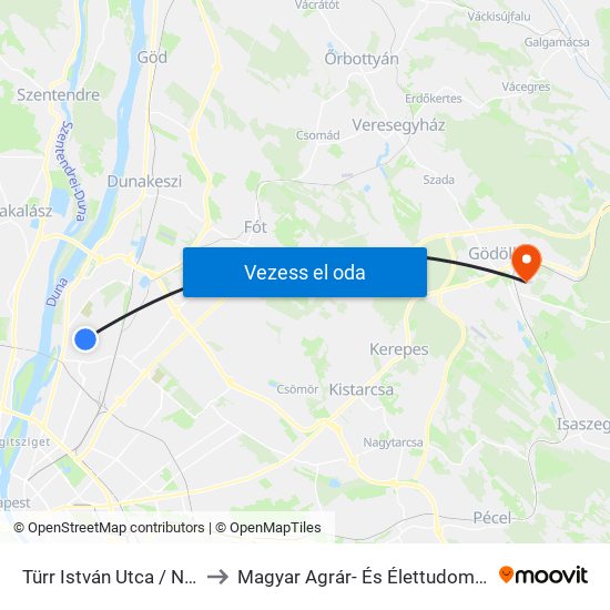 Türr István Utca / Nádor Utca to Magyar Agrár- És Élettudományi Egyetem map