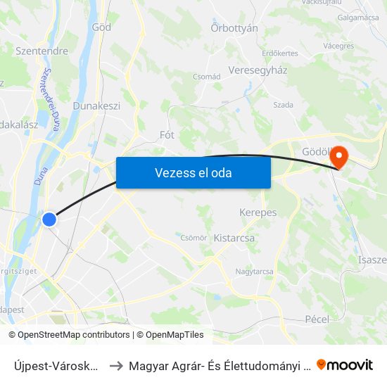 Újpest-Városkapu M to Magyar Agrár- És Élettudományi Egyetem map