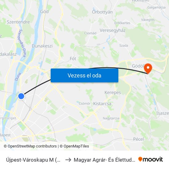 Újpest-Városkapu M (Temesvári Utca) to Magyar Agrár- És Élettudományi Egyetem map