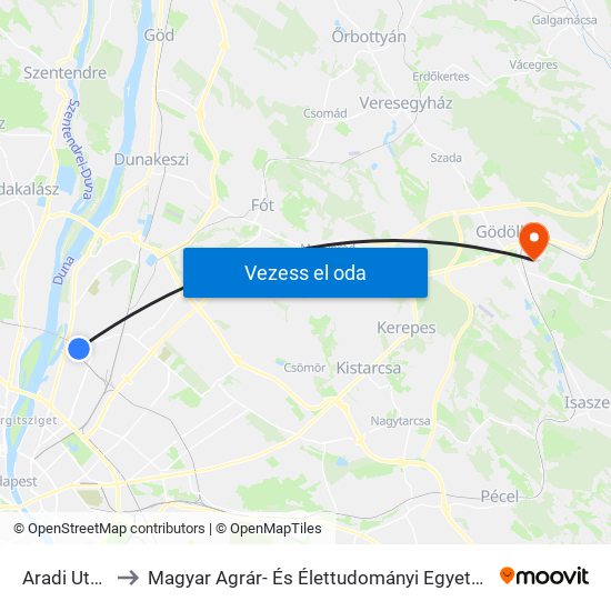 Aradi Utca to Magyar Agrár- És Élettudományi Egyetem map