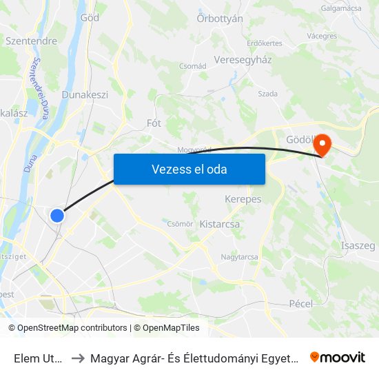 Elem Utca to Magyar Agrár- És Élettudományi Egyetem map