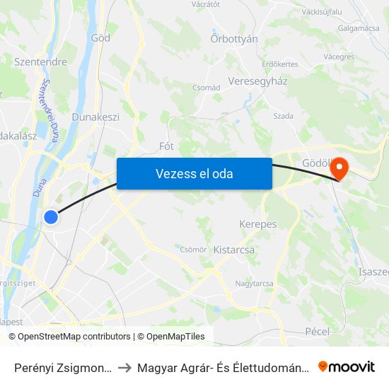 Perényi Zsigmond Utca to Magyar Agrár- És Élettudományi Egyetem map