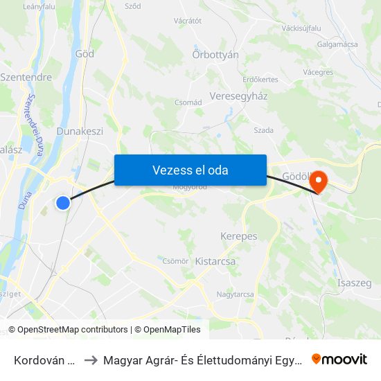 Kordován Tér to Magyar Agrár- És Élettudományi Egyetem map