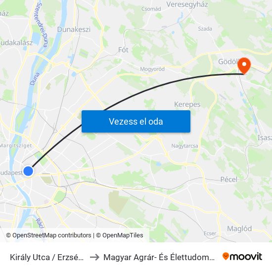 Király Utca / Erzsébet Körút to Magyar Agrár- És Élettudományi Egyetem map
