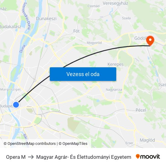 Opera M to Magyar Agrár- És Élettudományi Egyetem map