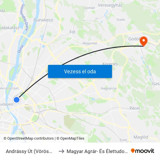 Andrássy Út (Vörösmarty Utca M) to Magyar Agrár- És Élettudományi Egyetem map