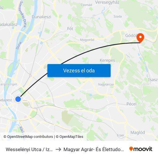 Wesselényi Utca / Izabella Utca to Magyar Agrár- És Élettudományi Egyetem map