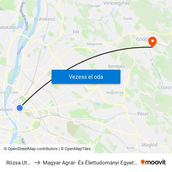 Rózsa Utca to Magyar Agrár- És Élettudományi Egyetem map