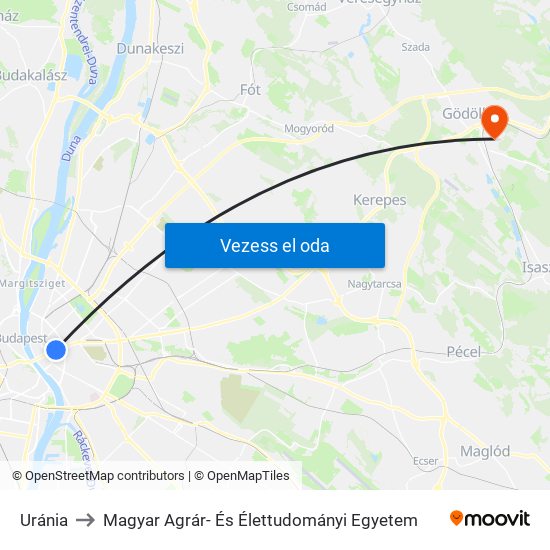 Uránia to Magyar Agrár- És Élettudományi Egyetem map