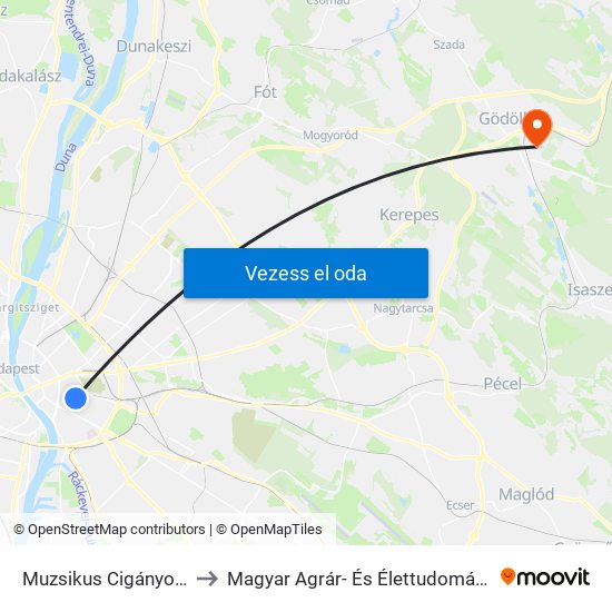 Muzsikus Cigányok Parkja to Magyar Agrár- És Élettudományi Egyetem map