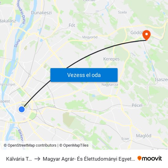 Kálvária Tér to Magyar Agrár- És Élettudományi Egyetem map