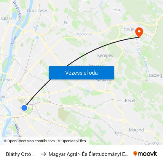 Bláthy Ottó Utca to Magyar Agrár- És Élettudományi Egyetem map