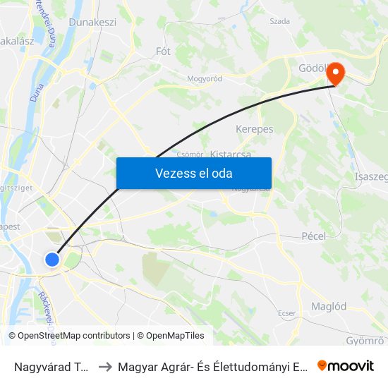 Nagyvárad Tér M to Magyar Agrár- És Élettudományi Egyetem map