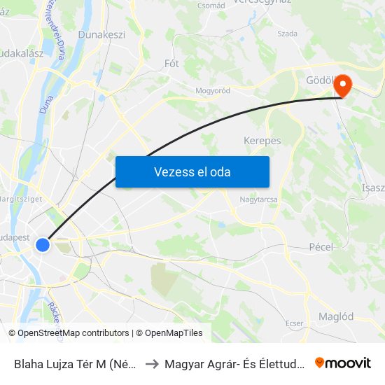 Blaha Lujza Tér M (Népszínház Utca) to Magyar Agrár- És Élettudományi Egyetem map