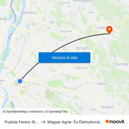 Puskás Ferenc Stadion M to Magyar Agrár- És Élettudományi Egyetem map