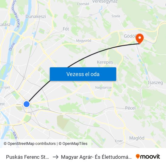 Puskás Ferenc Stadion M to Magyar Agrár- És Élettudományi Egyetem map
