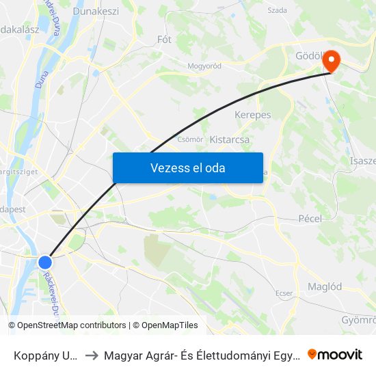 Koppány Utca to Magyar Agrár- És Élettudományi Egyetem map