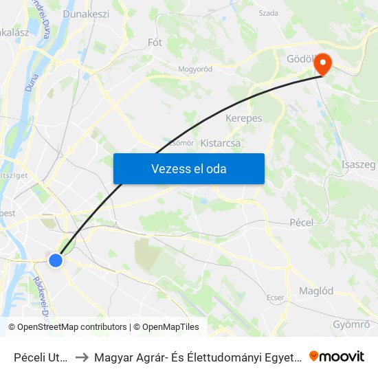 Péceli Utca to Magyar Agrár- És Élettudományi Egyetem map