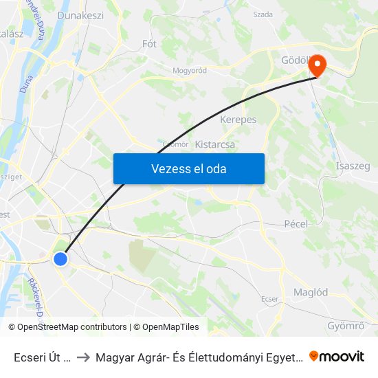 Ecseri Út M to Magyar Agrár- És Élettudományi Egyetem map