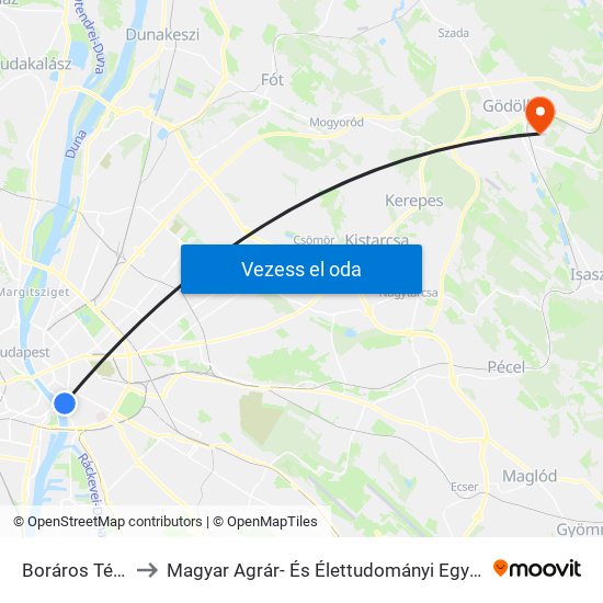 Boráros Tér H to Magyar Agrár- És Élettudományi Egyetem map