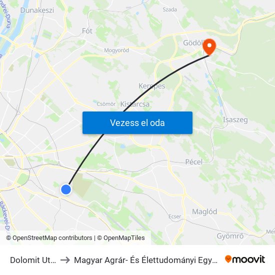 Dolomit Utca to Magyar Agrár- És Élettudományi Egyetem map