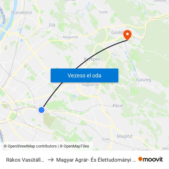 Rákos Vasútállomás to Magyar Agrár- És Élettudományi Egyetem map