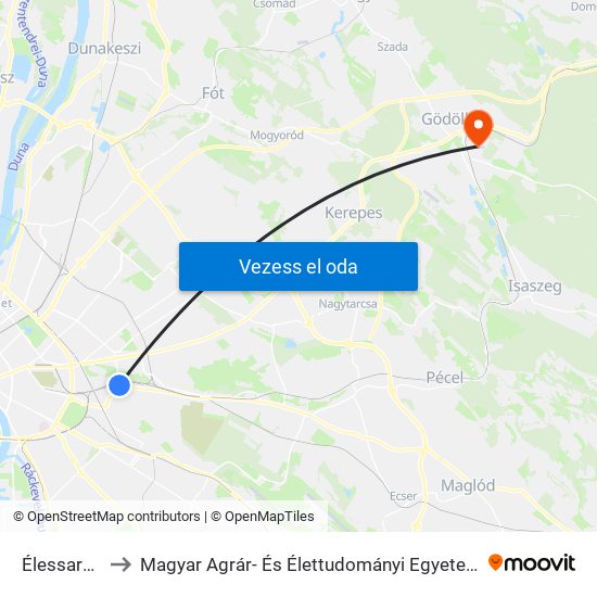 Élessarok to Magyar Agrár- És Élettudományi Egyetem map