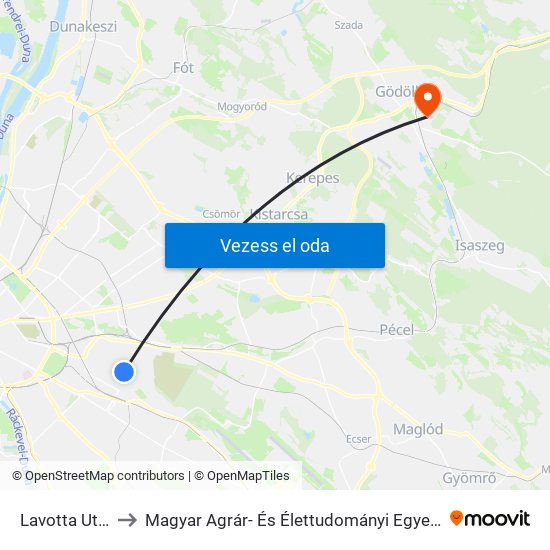 Lavotta Utca to Magyar Agrár- És Élettudományi Egyetem map