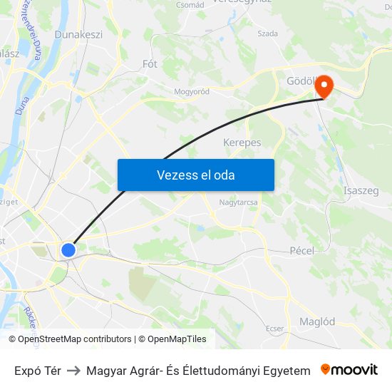 Expó Tér to Magyar Agrár- És Élettudományi Egyetem map