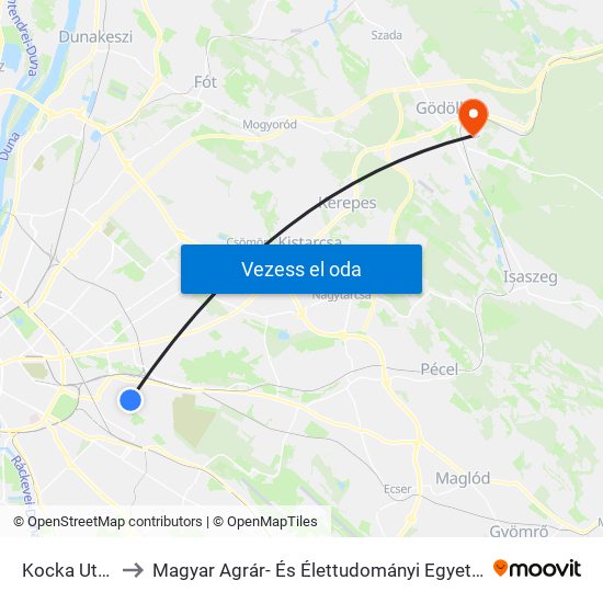 Kocka Utca to Magyar Agrár- És Élettudományi Egyetem map