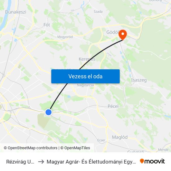 Rézvirág Utca to Magyar Agrár- És Élettudományi Egyetem map
