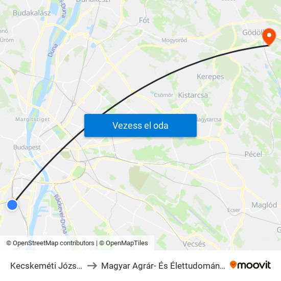 Kecskeméti József Utca to Magyar Agrár- És Élettudományi Egyetem map