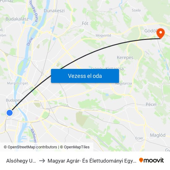 Alsóhegy Utca to Magyar Agrár- És Élettudományi Egyetem map